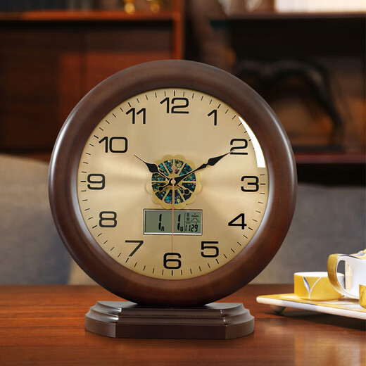Zhizhen New Chinese Perpetual Calendar Table Clock Living Room Bedroom Home Clock 2025 New Modern Simple Sitting Clock Desktop Clock 503 Metal Dial-Brand Movement