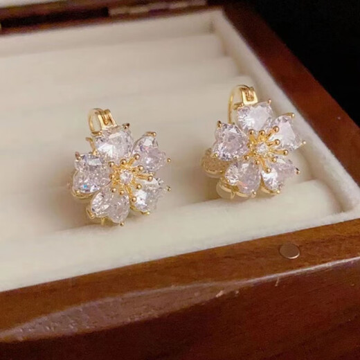 Twin flowers, lotus pond, moonlight flowers, double-sided sweet earrings for women, personalized opal, elegant earrings and earrings, main picture