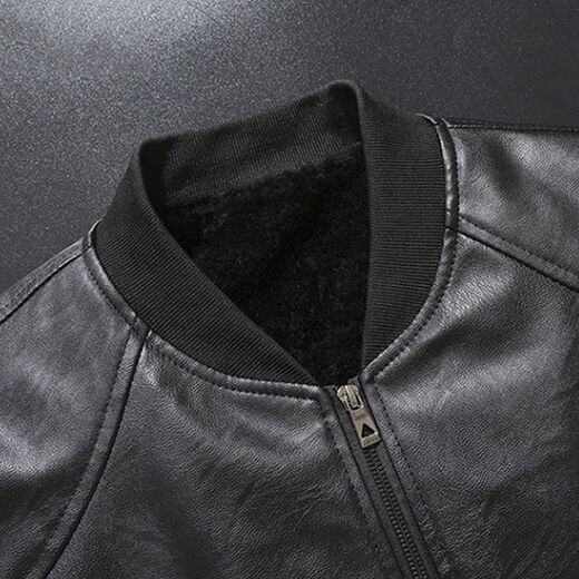 ACLOSMIL 2024 spring and winter men's baseball collar men's leather jacket coat PU leather plus velvet thickened live broadcast black baseball collar thin M50/160-165CM (90-115Jin Jin is equal to 0.5 kg)