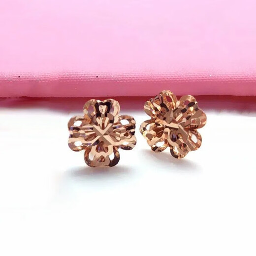 Fat Donglai's same style earrings with gold Russian purple gold four-leaf clover plated with 14K rose gold new style simple and sweet standing four-leaf clover earrings (pair of rose gold)