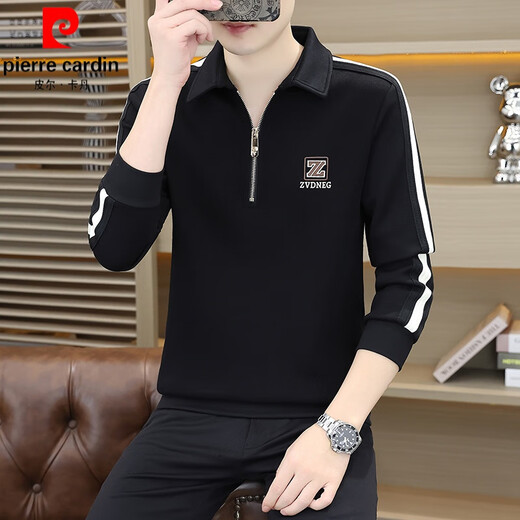 Pierre Cardin sweatshirt men's spring and autumn Korean version slim fit trendy brand lapel long-sleeved T-shirt thickened handsome inner layering shirt top white XL 130-145Jin Jin equals 0.5 kg