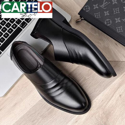 Cartelo High-End-Herrenschuhe echte Leder-Leder-Geschäft für formale Lederschuhe koreanische Stilhöhenhöhenschuhe und Velvet-Baumwollschuhe Herren Britische Schuhe Hochzeitsschuhe Trend 6189 Schwarzer Stil 41 41
