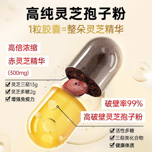 Fuyuankang Breaking Wall Ganoderma Lucidum Spore Powder Capsules Head Spore Powder contient Ganoderma Lucidum Spore Huile améliore l'immunité rouge Ganoderma Lucidum [2 bouteilles] 60 capsules * 2 bouteilles