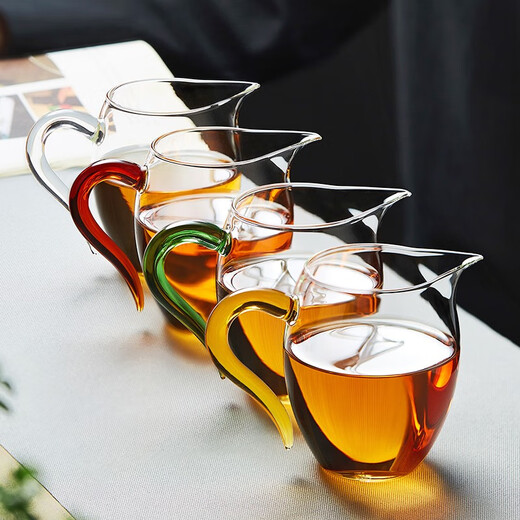 Green Changming glass fair cup with tea drain three-piece set large tea filter tea divider thickened heat-resistant glass tea filter tea set tea filter + gold handle fair cup 350ml