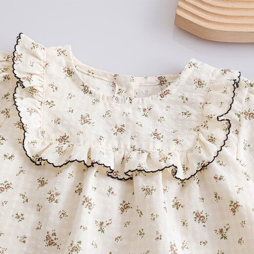 Shanou 2026 Spring and Autumn New Girls Floral Shirt Korean Style Western Style Children's Long-Sleeved Doll Shirt Baby Bottoming Shirt YSS Off-White 90 cm