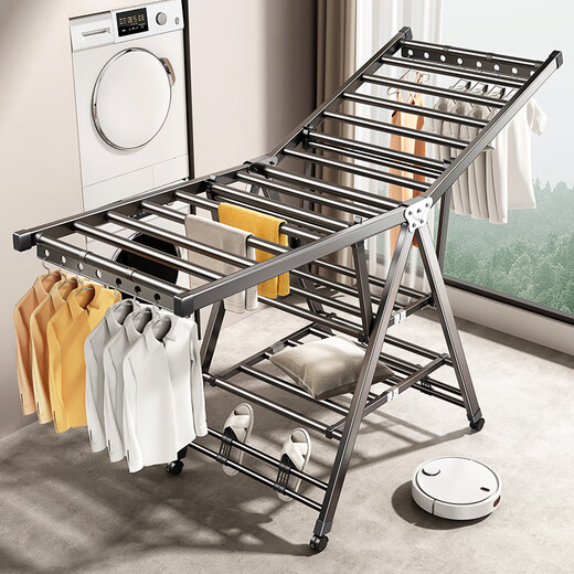 Tiandiyu folding clothes drying rack balcony household floor-standing stainless steel clothes drying rack baby cool clothes hanging clothes rail quilt drying artifact three-layer drying rack 1 point 8 meters - stainless steel