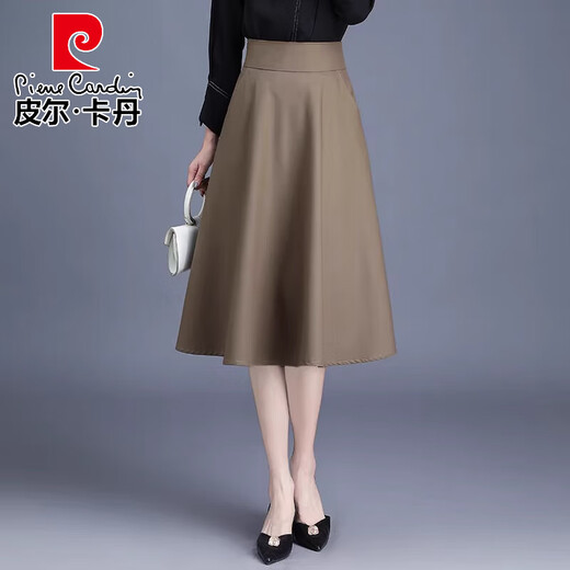 
Pierre cardin black skirt spring and autumn women 2025 new autumn and winter skirt mid-length A-line pleated skirt large size long skirt 6630 black (skirt length 75) M