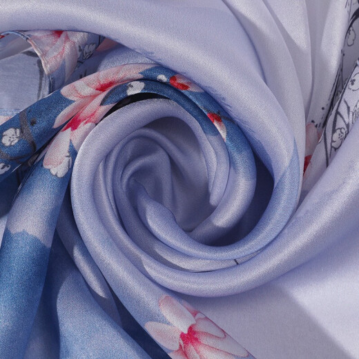 Shanghai Story Silk Scarf Women's 100% Mulberry Silk Scarf Mother's Day Mother's Birthday Gift Looking at Plum Blossoms and Mountains Blue