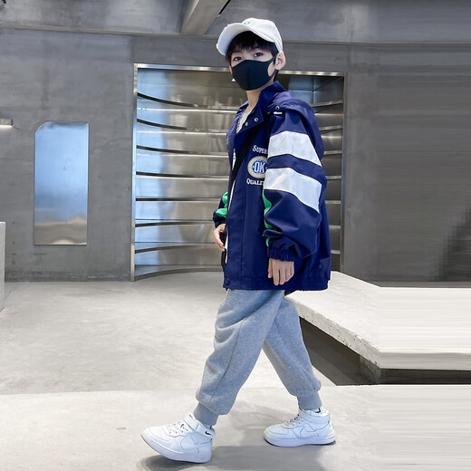 McDouble Bear Boys' Jacket Spring and Autumn New Trendy Children's Clothing Street Boys' Autumn and Winter Casual Jackets Children's Spring Clothing Navy 160