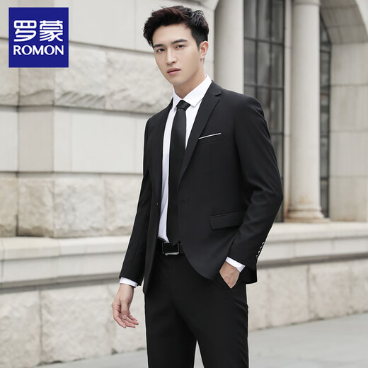 
Romon Suit Men's Casual Suit Men's Suit Blazer Slim Groom's Best Groom Wedding Business Professional Clothes Black Double-buckle Set + Shirt + Vest + Tie 3XL /185[145-160Jin[Jin equals 0.5 kg]]