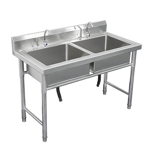 Jie Yintong stainless steel commercial household sink single double three slots with bracket kitchen sink wash basin wash basin sink length 50 width 50 height 80 single pool 07 thick