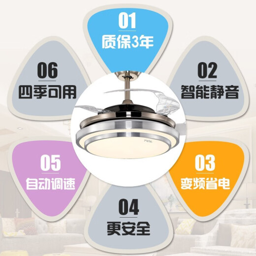 TCL Lighting Ceiling Fan Light Fan Light Living Room Dining Room Bedroom Simple LED Fan Invisible Ceiling Fan Light European American American Chandelier Modern Lighting Lighting Frequency Conversion Style Qingying - Dimming and Color Adjustment 36 Inch 25 Watt Suitable for 8-20 Square Meters