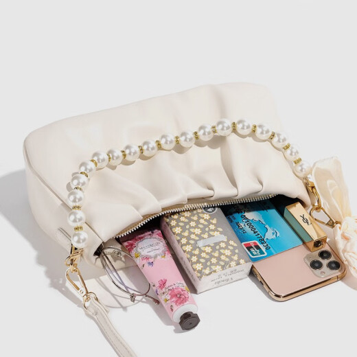 
Feng Shang Yun Duo Wrinkled Bag Women's Shoulder Crossbody Bag Pearl Chain Bag Fashionable Underarm Bag Valentine's Day Gift Cloud Duo Wrinkled Bag [Beige]
