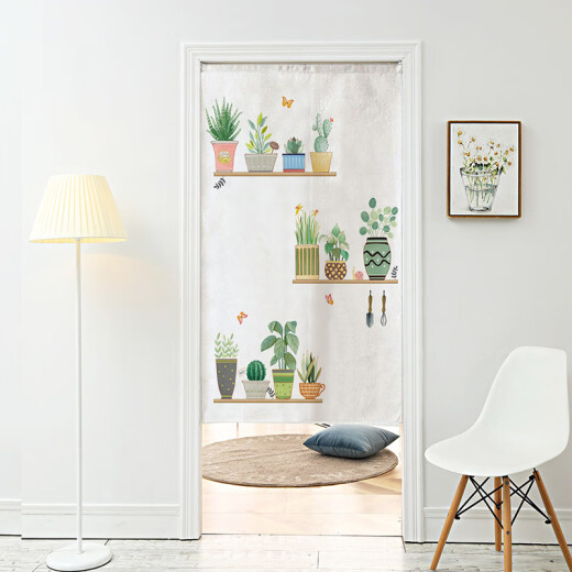 Diyin door curtain fabric partition curtain bedroom bathroom punch-free curtain fresh green plants 85*120cm customized