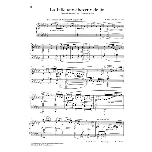 Henle Original Debussy Das Mädchen mit Flachshaar Klavier Solo mit Fingern Debussy la fille aux Cheveux de lin hn1319