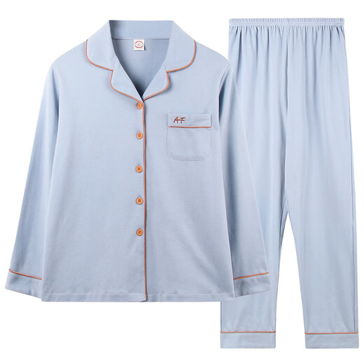 Modal couples pajamas spring and autumn pure cotton long-sleeved simple and comfortable pajamas men can wear outside pajamas autumn and winter home clothes AN300502 male + 601 white L female + male 2XL