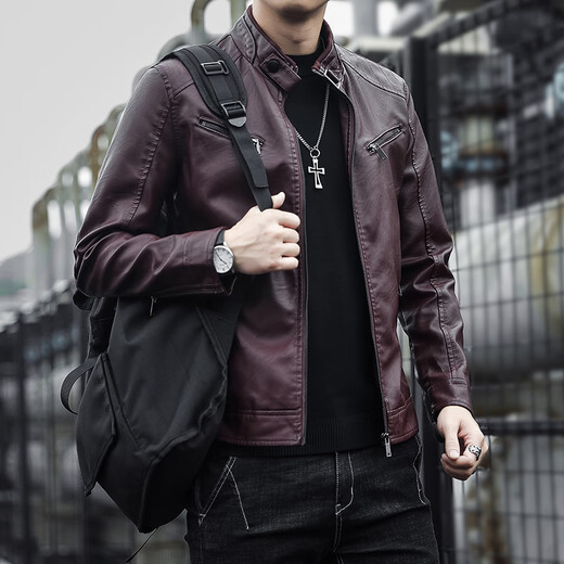 Jeanswest 2024 new top leather jacket men's leather jacket autumn and winter Korean style trendy casual motorcycle wear work jacket jacket A107-1-609A Black M