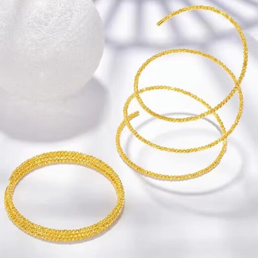 Qianjun Lao Phoenix Gold Store Gold 999 Bungee Bracelet Flashing Three Circles Bounce Beads Memory Elastic Broken Gold Plated 5 1.35g