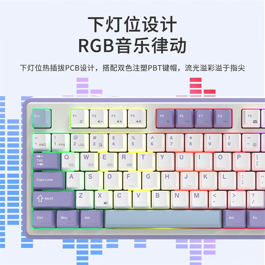 黑爵（AJAZZ）AK870三模客制化机械键盘 全键热插拔 Gasket结构RGB 原厂PBT三拼键帽 MOA紫白蓝 美拉德轴