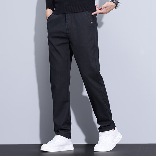 Woodpecker 2025 new elastic business casual pants for men's trendy brand slim straight-fitting trend versatile stretch men's pants for spring 829# black + gray 32
