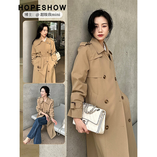 Red sleeves super good-looking windbreaker spring and autumn 2025 new women's loose drape double-breasted lapel atmospheric popular long coat khaki 038 XS