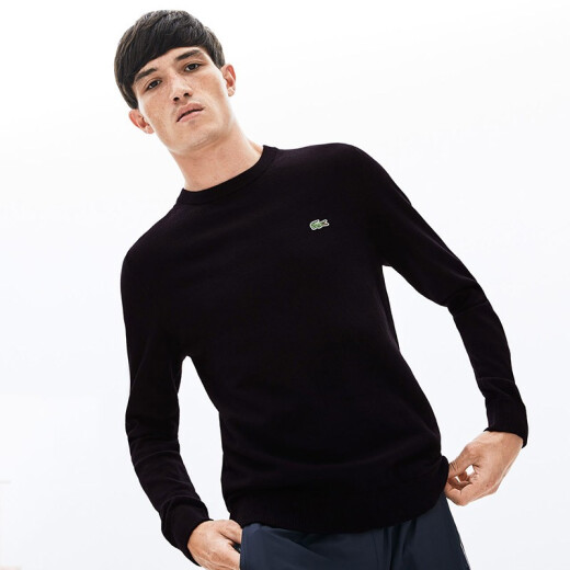 [Same style in shopping malls] LACOSTE French crocodile men's autumn and winter casual classic fashion solid color pullover round neck sweater for men AH8164031/black XL