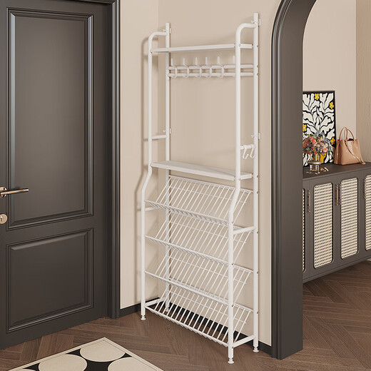 Lohas Time Ultra-thin Entry Door Shoe Rack Door Multi-layer Household Shoe Storage Rack Multi-functional Shoe and Hat Integrated Rack Storage Rack Cream White Shoe and Hat Integrated Rack - Large Length 83