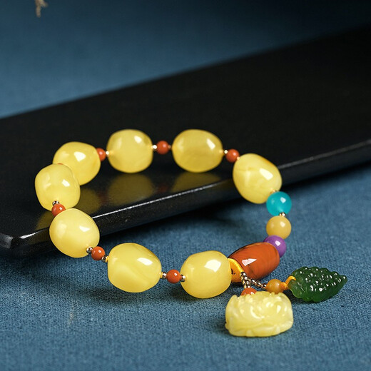 Ouchini Natural Beeswax Bracelet Duobao Series Bracelet with Shaped Amazonite Purple Mica Southern Red Bucket Beads Rose Jasper with Amber Water Drop Pendant Women's Rose Jasper Bracelet