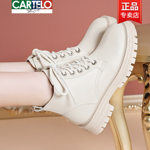 
CARTELO 2025 autumn and winter new British style short boots for women's mid-heel motorcycle boots thick-heeled Martin boots women's boots black leather 1748-21 black leather 36