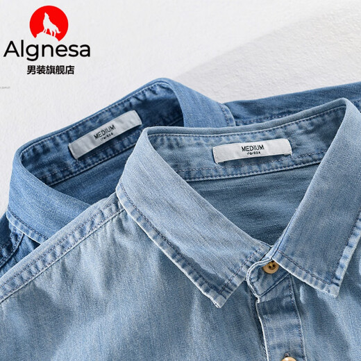
AIGNESA denim shirt men's spring and autumn long-sleeved shirt casual light blue men's jacket pure cotton outer shirt Z723 blue (size, normal order) Regular L 110-120Jin [Jin equals 0.5 kg]
