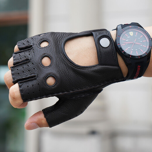 Lootis NOOLDERS men's half-finger retro driving deerskin gloves retro motorcycle riding driving gloves half thin dark brown M size