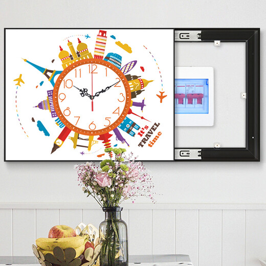 YIJLJ modern simple meter box decoration painting Nordic creative silent clock hanging painting without punching hydraulic distribution box mural Starry Sky Fulu KDT12987 55*45 (accommodation 45*35) right push and pull
