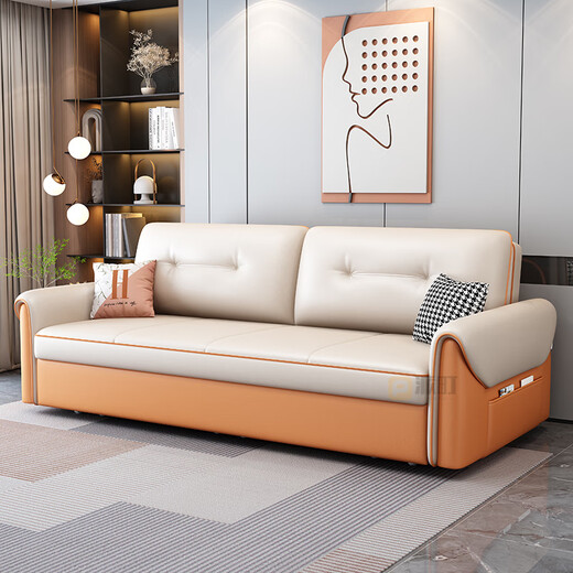 
Paicho simple technology cloth sofa bed folding dual-purpose small study room storage retractable single person pulling furniture outer diameter 2.22 meters storage model Coconut brown + latex version-tech cloth