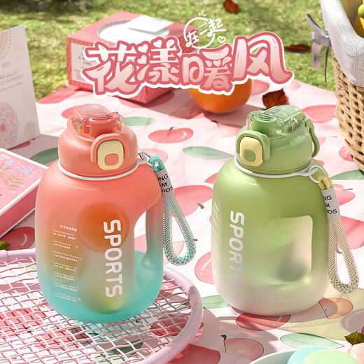 WINTERPALACE ton barrel sports water bottle large capacity plastic cup for men and women with big belly straw outdoor fitness ton pier space cup Mu Dongyan black 1700ml ton barrel