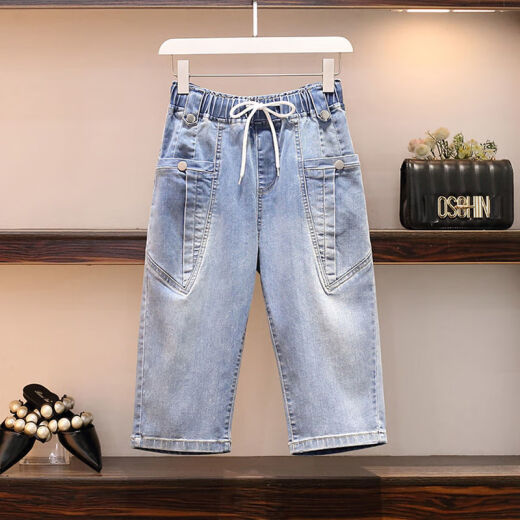 
Commander Bear High Waist Stretch Denim Cropped Pants Shorts for Women in Summer Loose Korean Style Slim Casual Harlem Breeches Light Blue Denim Shorts 9893# S