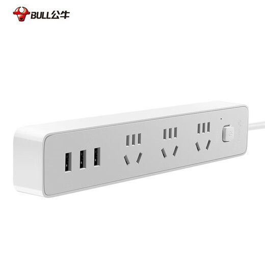 公牛（BULL） 小白系列智能USB插座 多用插排转换器电源拖线接线板 小白USB插线板排插 【3位3USB总控】全白1.8米 B403U