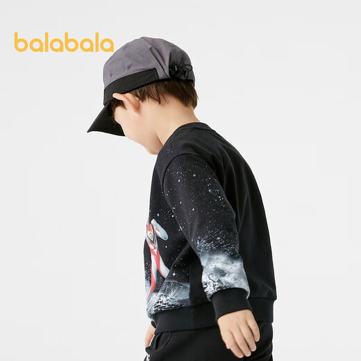 Balabala children's clothing boys' sweatshirt long-sleeved top autumn pullover comfortable fashionable Ultraman IP black 90001 100