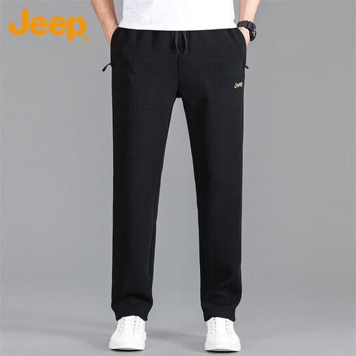 Jeep (JEEP) casual pants for men in autumn and winter, loose and trendy, versatile straight pants, men's sports pants, black XL