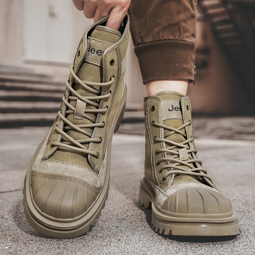 Jeep Martin bottise le printemps et l'automne masculin Nouvelle toile respirante britannique bottes de travail occasionnelles High-top War Boots War Boots Khaki (Code sportif) 42