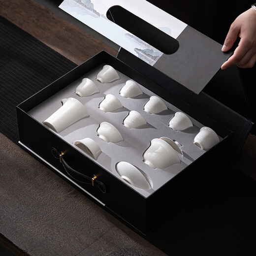 SUSHI CERAMICS Mutton Fat Jade Porcelain Fenggu Sancai Gaiwan Kungfu Tea Set Gift Box Set 170ml