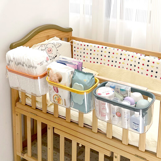 Bedside basket children's bedside storage bag baby fence diaper table storage box baby diapers diaper hanging bag green
