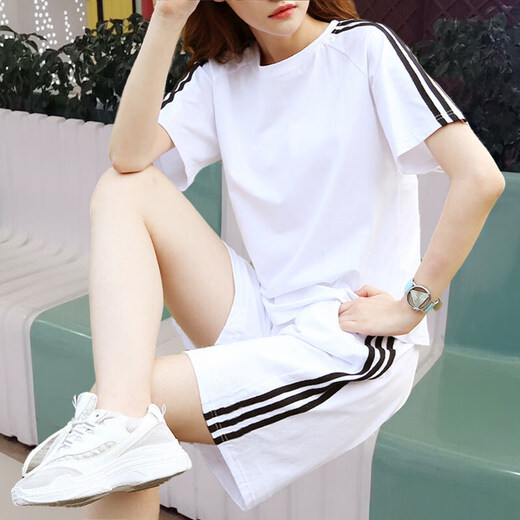 QLHX Li丨Ning Sportanzug Casual Sportswear Anzug Damen Sommer Zweiteiliger Anzug Laufen High School Aufnahmeprüfung Reiner Baumwollkörper 6623 Weißer Anzug L