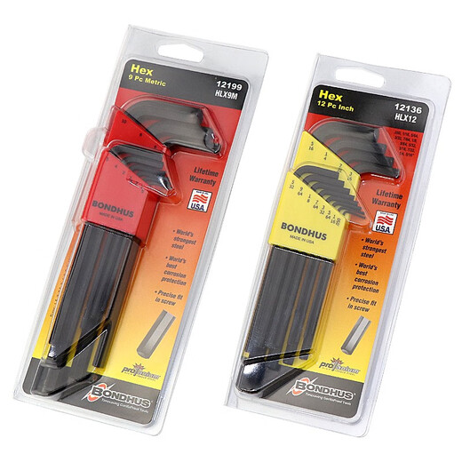 
BONDHUS United States imported extended flat head metric imperial hexagon wrench set hexagon key 6/7/9/13 package 12137 English flat head 13 package 0.05-3/8'