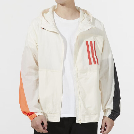 阿迪达斯 （adidas）外套男装夏季新款运动服梭织透气皮肤衣连帽上衣夹克H39836 H39836米色 M