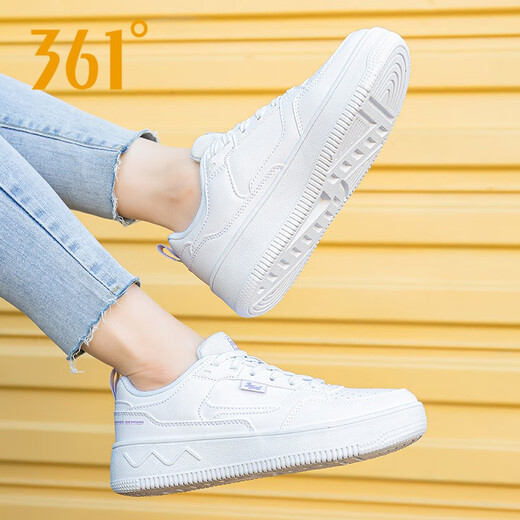 361 Chaussures pour femmes, nouvelles baskets décontractées en cuir d'été pour femmes, Femmes de style coréen respirant petites chaussures blanches, quatre saisons 6623 blanc / violet aginal 36
