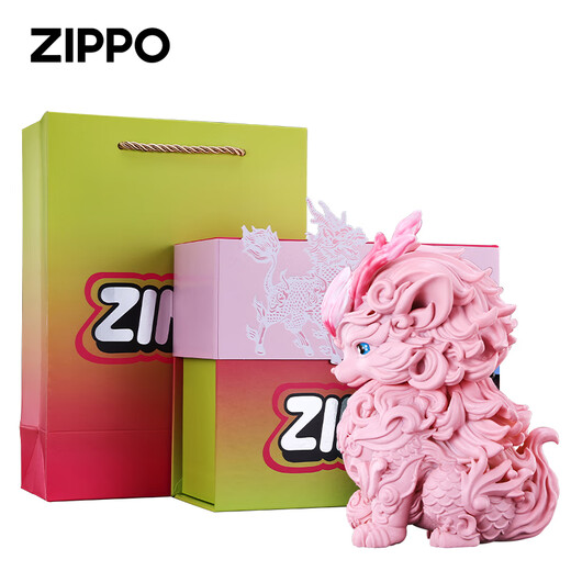 ZIPPO Kerosene Lighter Zippo Genuine Windproof Zhibao Divine Beast Chinese Valentine's Day and Gift for Men Pink Horn Mist Peach Kirin Single Machine Oil-free DY9902