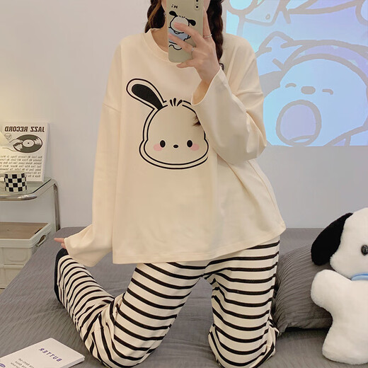 颂玫芬少女生睡衣女春秋夏季套装新款学生宿舍宽松长袖甜美可外穿家居服 L15601 XXL131-145斤