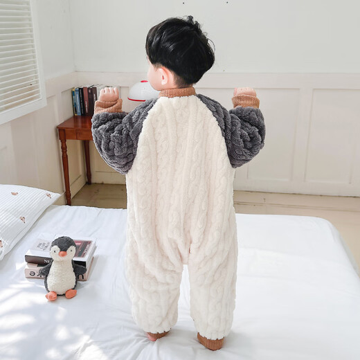 Papi Monkey Boys Sleeping Bag Coral Fleece Winter Thickened Baby Anti-Kick Quilt Autumn and Winter Flannel Children's Pajamas Winter Gray Double Layer Thickened Size 110 Recommended for 3-4 years old (height around 100)