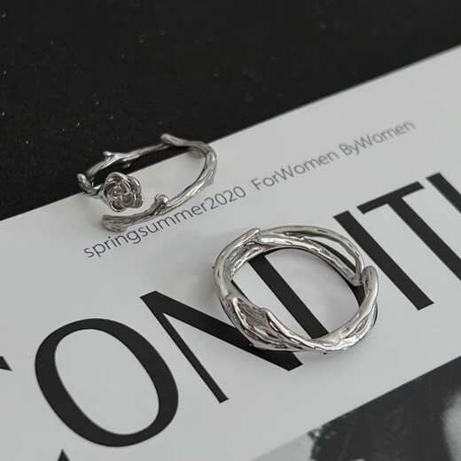 AIOSC Thorns Rose Couple Ring Women's Ins Cold Style Fashion Personalized Index Finger Ring Opening Adjustable Niche Ring Great Value 4-Pack Opening Adjustable