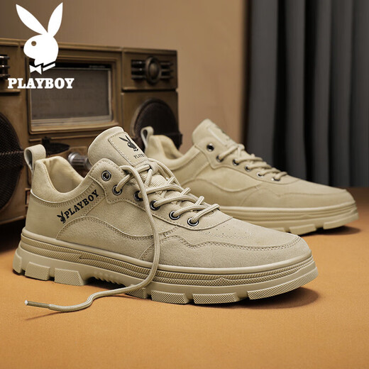 花花公子（PLAYBOY）男鞋2025夏季时尚休闲鞋男士厚底鞋子男韩版运动马丁靴 沙色 43